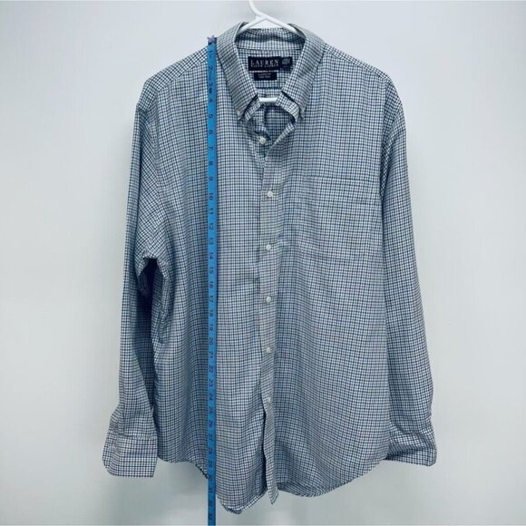Vintage Ralph Lauren Plaid White/blue Button Down Long Sleeve Shirt 16 1/2 L - Picture 3 of 11